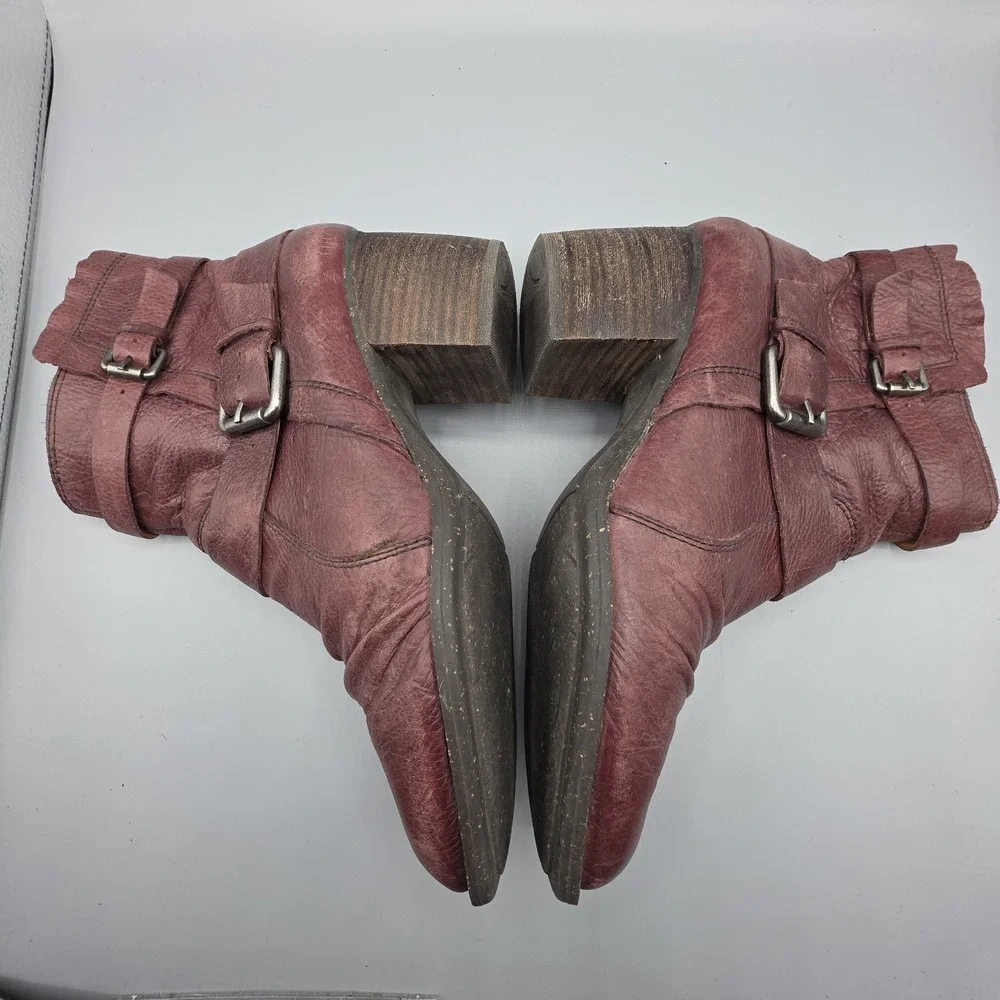Naya Virtue Boots Women 8 Oxblood Bordo Leather Ankle Western Boho Anthropologie